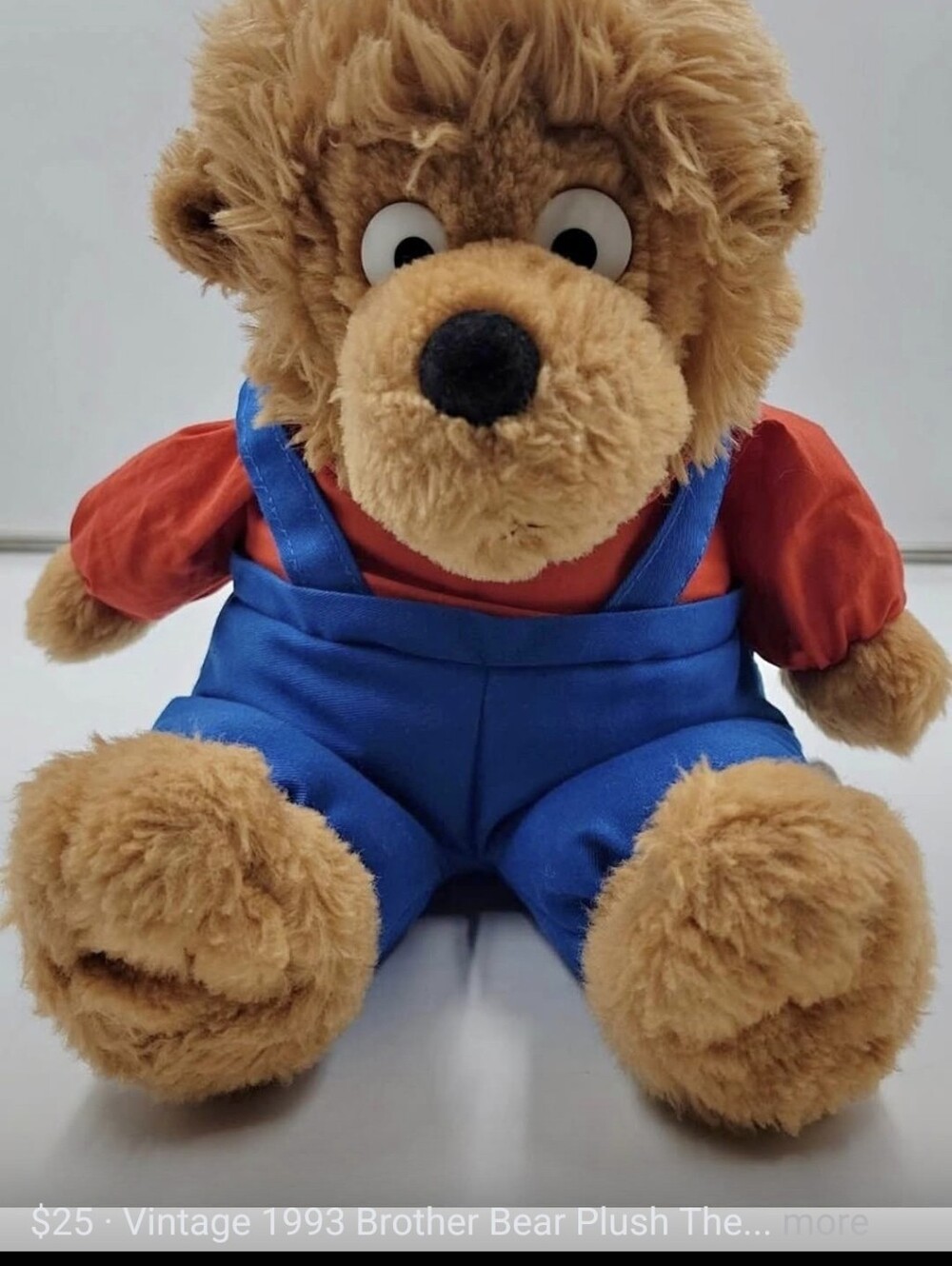 Brother Plush Bear in Blue Overalls and Red Shirt